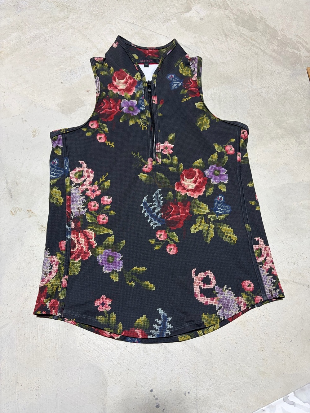 Greyson Floral Zip-Front Sleeveless polo golf Top small